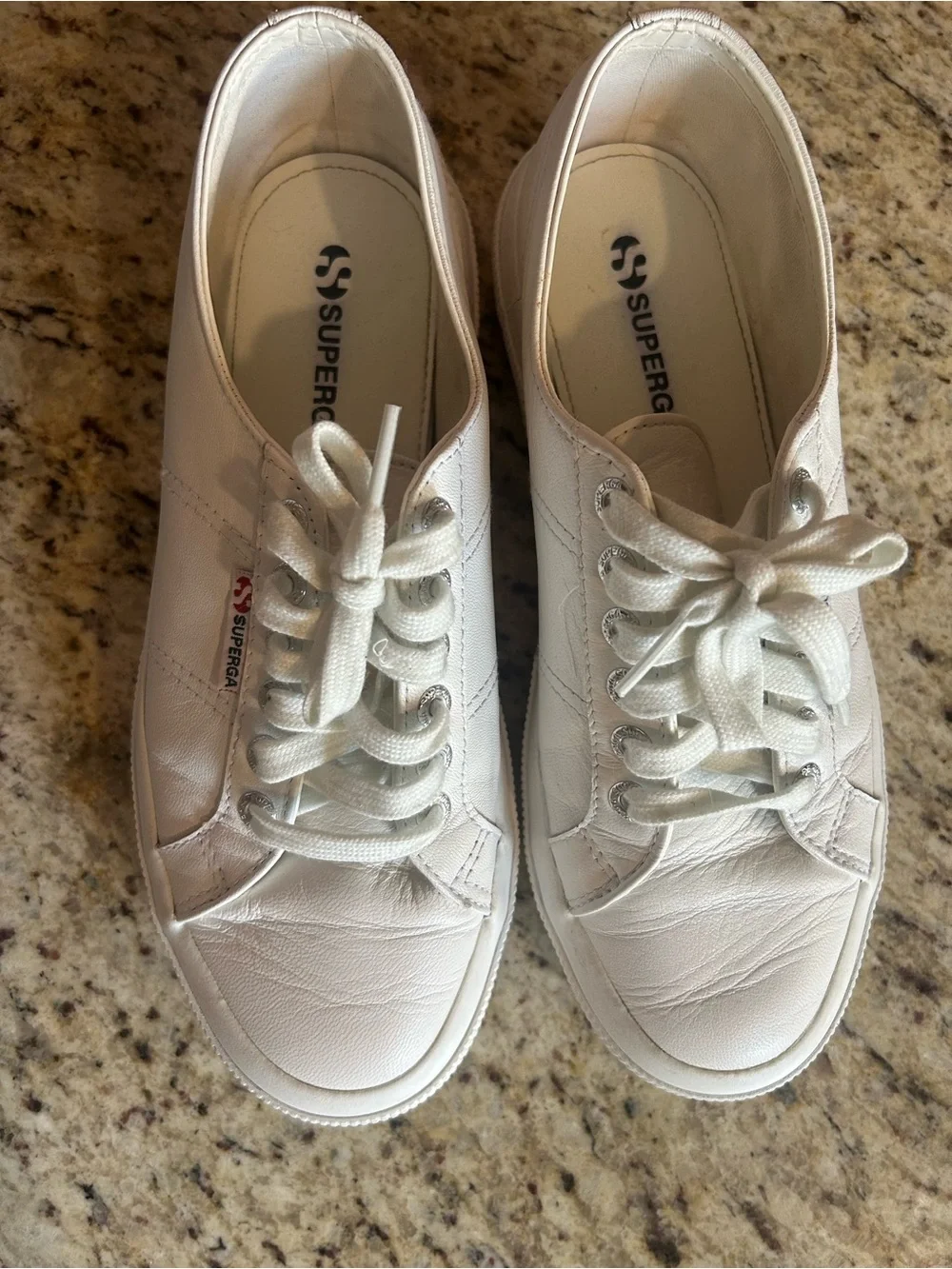 SUPERGA 2750 EFGLU CLASSIC white leather low top sneakers. Almost new. Size 8